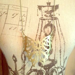 Elven Gold Butterfly Pendant Art Nouveau Necklace